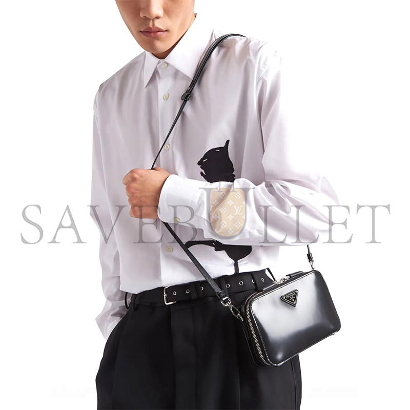 PRADA ZIPPERED LEATHER MESSENGER BAG 2VH070 (19*12.5*5.5cm)